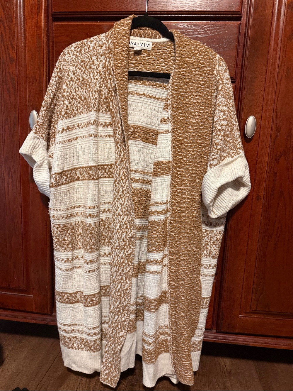 Ava & Viv Striped Knit Cardigan - Cream & Brown